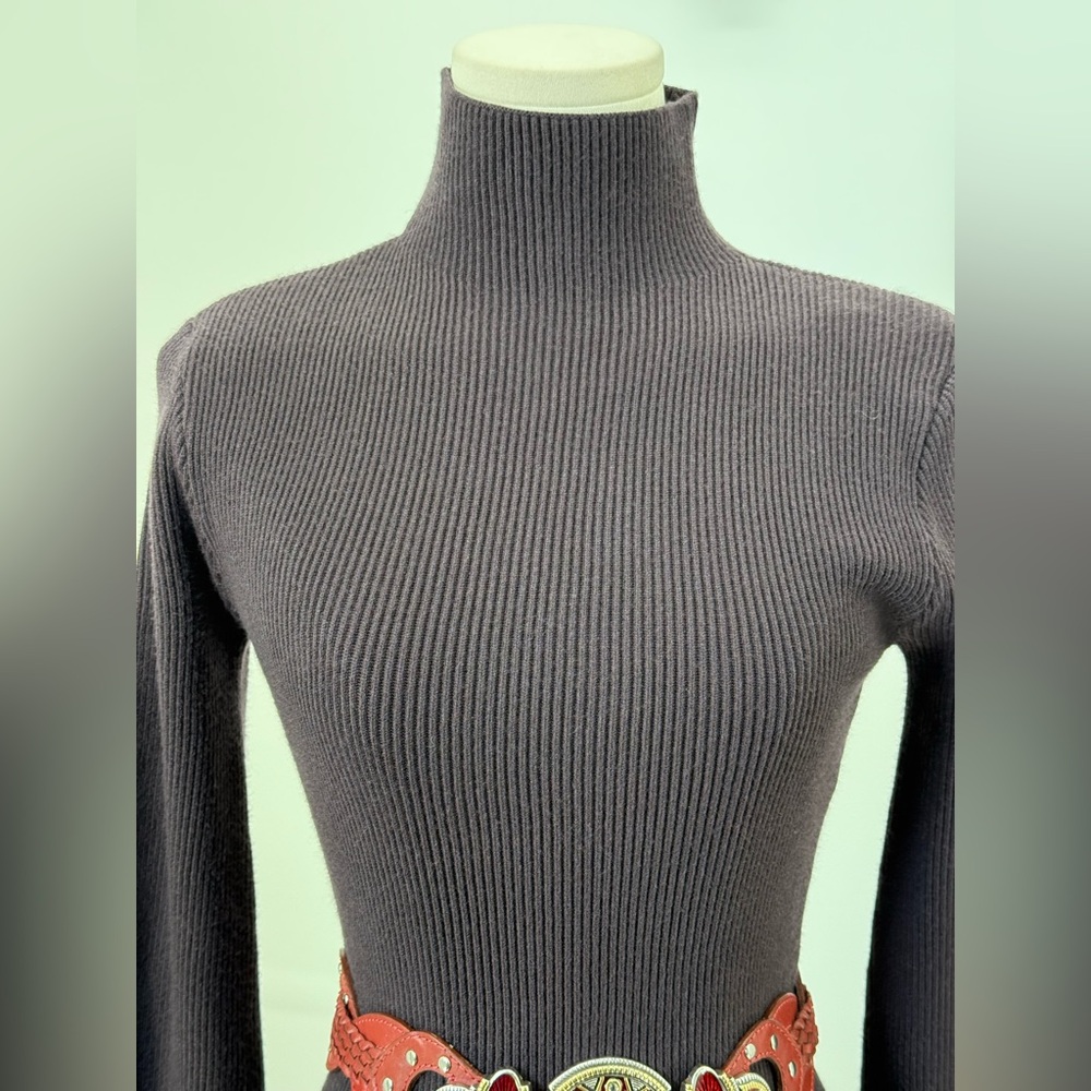 Crescent ASTOR LONG BELL SLEEVE MIDI Fitted SWEATER DRESS - PLUM Size M - Picture 6 of 16